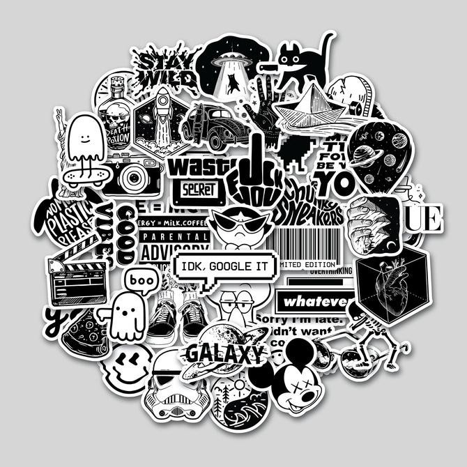 

Sale Sticker Pack Black & White | Sticker Tumbler | Stiker Laptop Koper Helm