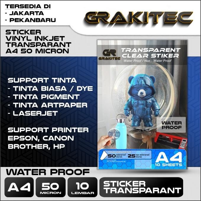 

Sale Kertas Sticker Vinyl Transparan Inkjet Non/Water Proff 25Mic Grakitec