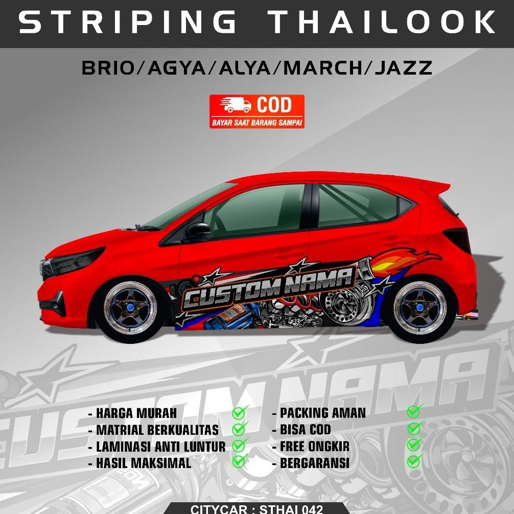 DECAL STIKER THAILOOK RACING LOOK TURBO VARIASI MOBIL BRIO AGYA ALYA MARCH JAZZ YARIS UNIVERSAL CITY