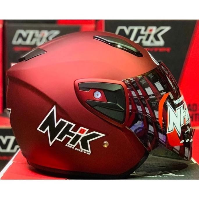 ASLI NHK R7 RED MAROON DOFF SOLID ORI | HELM HALF FACE MERAH VISOR IRIDIUM