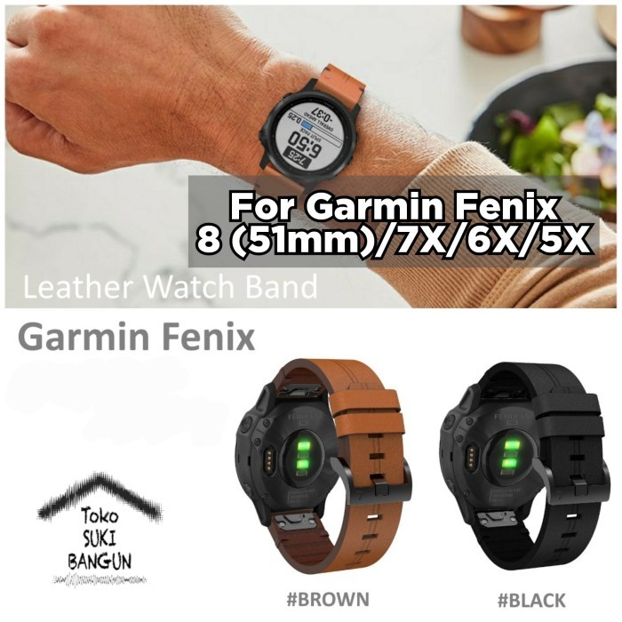 Tali Jam Garmin Fenix 6X Sapphire Pro Solar Pu Leather Watch Strap