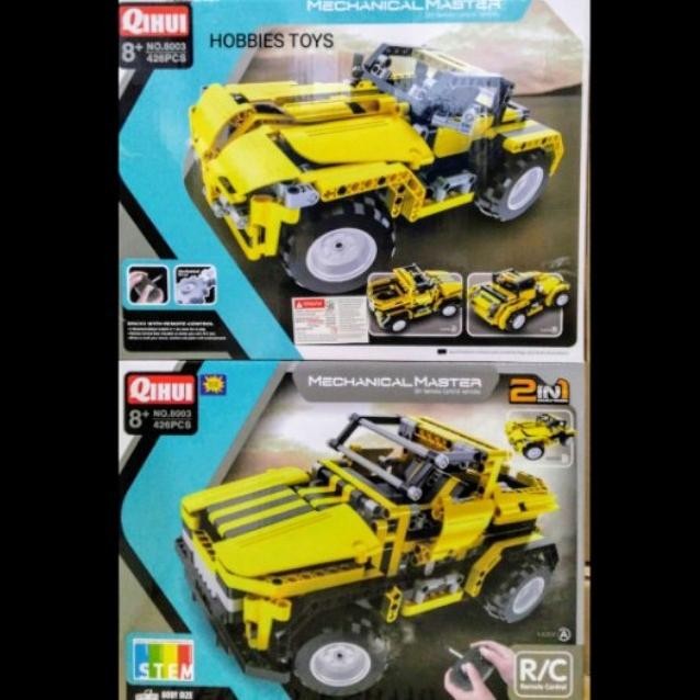 QIHUI 8003 Lego Brick R/C Remote Mobil Jeep Kuning Yellow 2 in 1