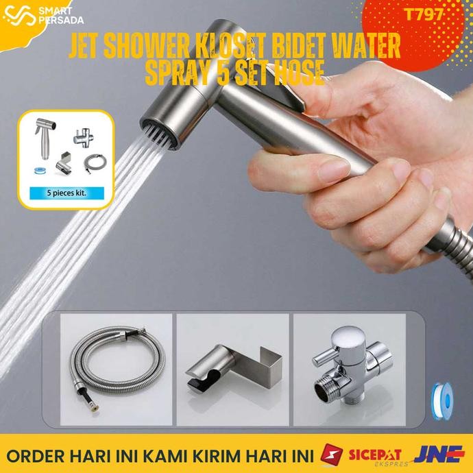 Jet Shower Closet Kloset Duduk Semprotan Toilet Closet 5 Set Kran Hose [terbaik]