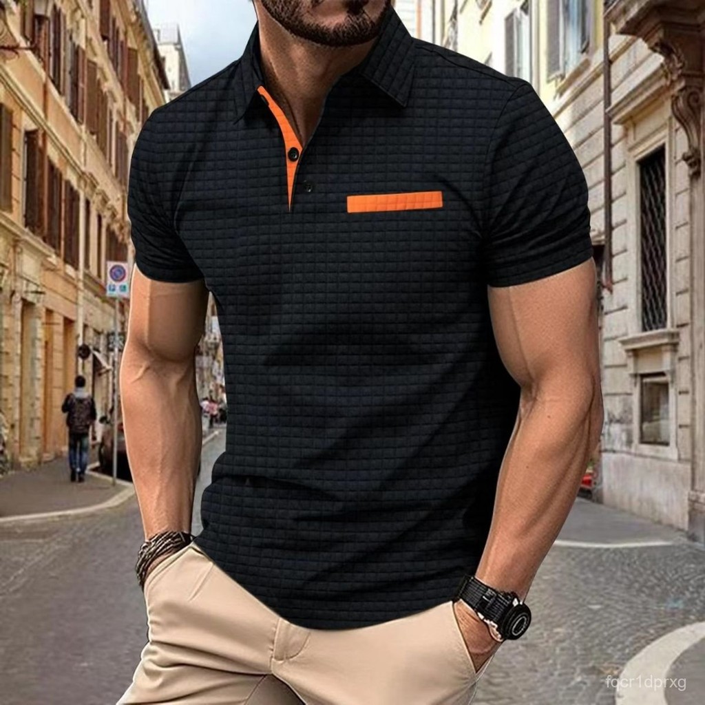 Polo Shirt Plaid Men's Sports Polo Shirt