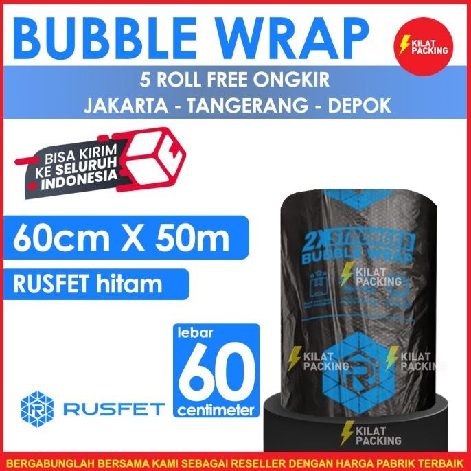 

Terlaris! Bubble Wrap Rusfet Hitam 60Cm X 50M Tebal Plastik Bubblewrap Roll