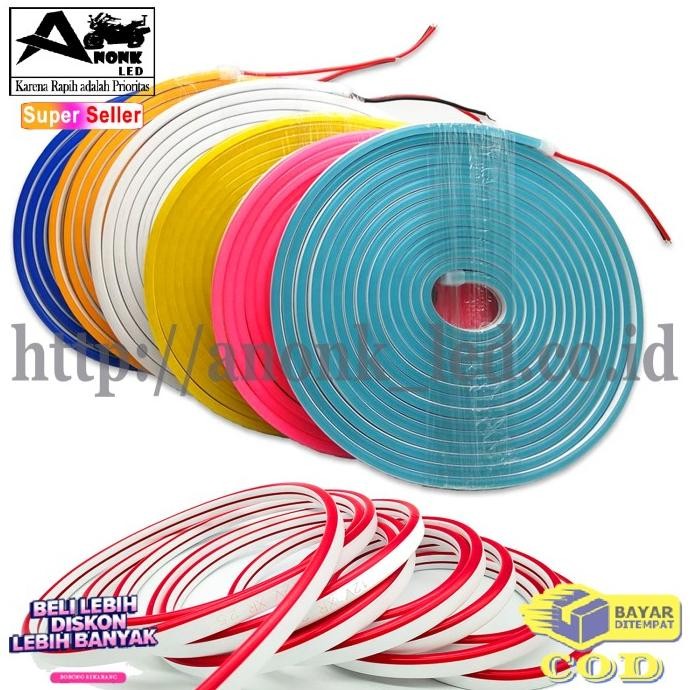 PAKET LAMPU NEON FLEX 5METER 12VOLT / 1ROLL LED NEON FLEX ADAPTOR 12V