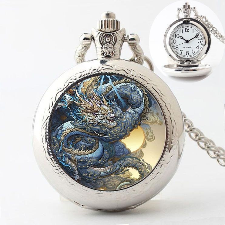 Jam Saku Zodiak Jam Antik Retro Quartz Hewan Cembung Tiga Dimensi12Jam Saku Zodiak