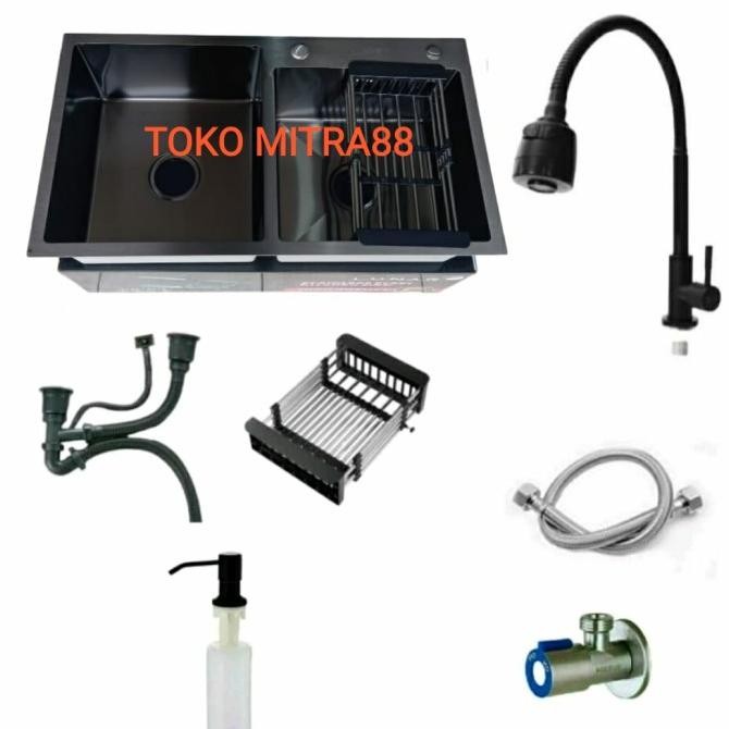 

PROMO PAKET LENGKAP KITCHEN SINK LUNAR 8245 BLACK KRAN FEXSIBEL HITAM