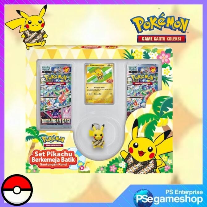 

PROMO BOOSTER BOX SET PIKACHU BERKEMEJA BATIK GANTUNGAN KUNCI BIMBINGAN RASI POKEMON INDONESIA SV7S