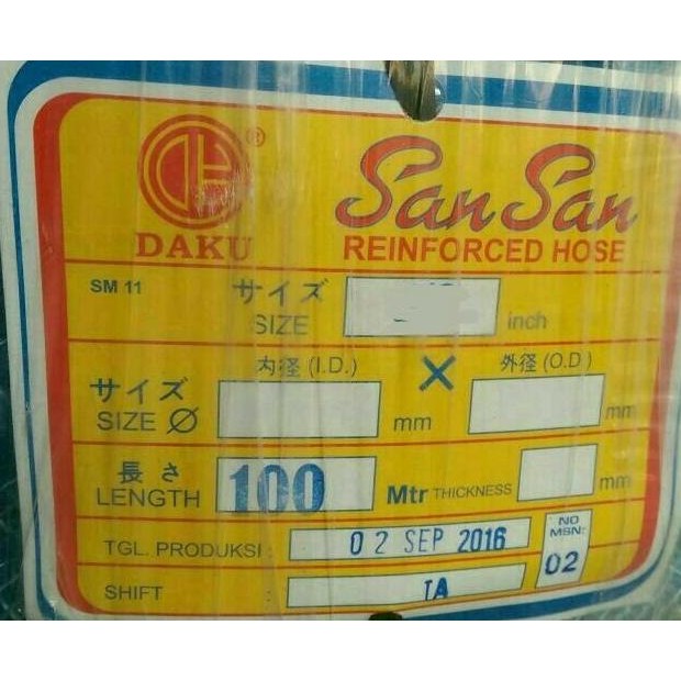 

Selang Air Benang 3/4" San San 1 Rol (100 Mtr) 3/4 Inch Tersedia
