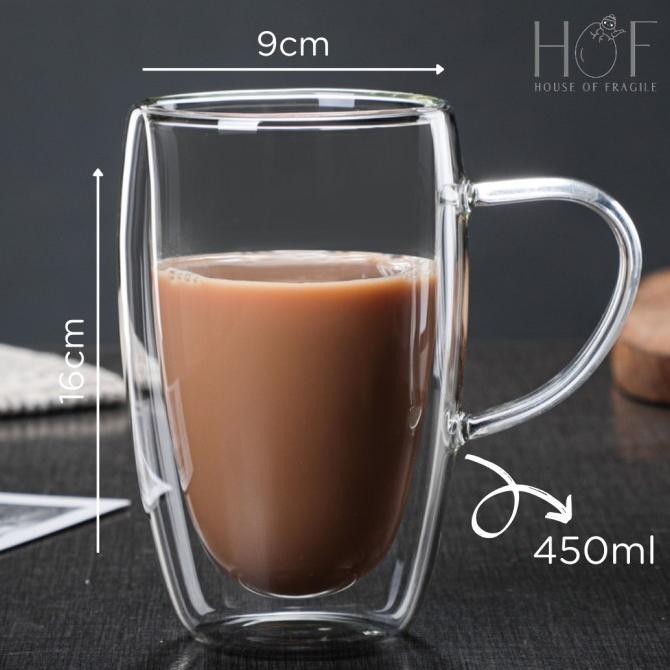 ROSU Gelas Kopi Double Wall Cangkir Teh Gelas Kaca Estetik Gelas Kafe KS