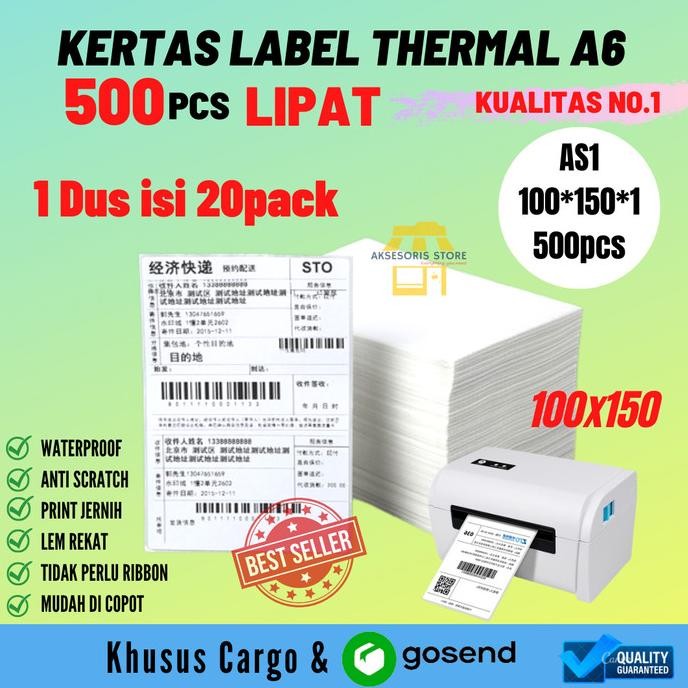 

KERTAS THERMAL A6 LABEL STIKER BARCODE 100X150 500PCS PERDUS ISI 20PAK