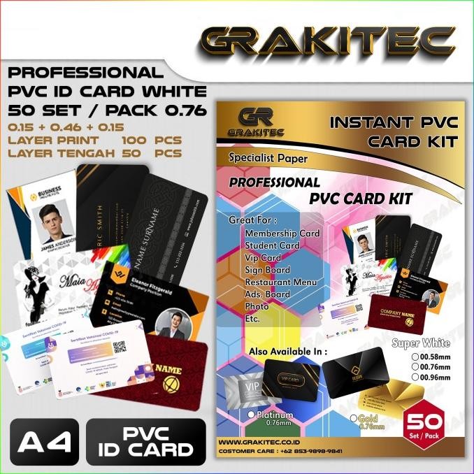 

NEW Kertas PVC ID Card 50 Set Grakitec Professional Super White 0.76mm