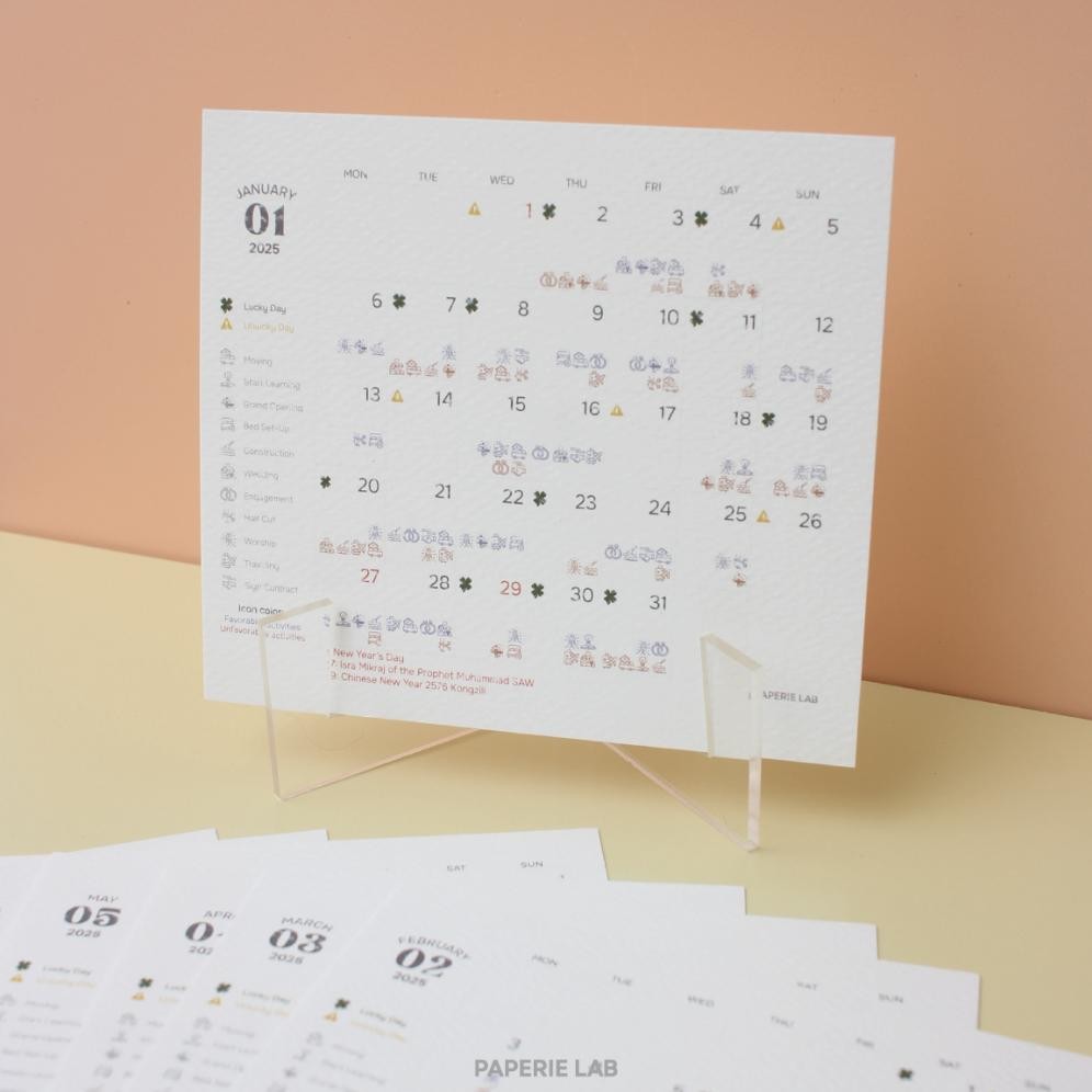 

TRY 2025 Desk Calendar with Lucky Dates Kalender Meja Tanggal Hoki by Paperie Lab