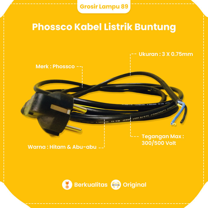 TERPERCAYA PHOSSCO Kabel Listrik Buntung isi 3/ Kabel Kulkas / Mesin Cuci TEMBAGA