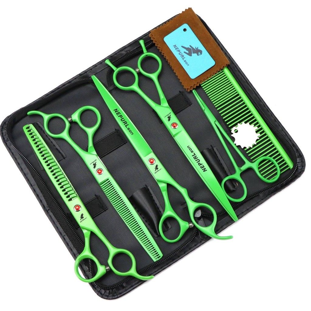 

8.0 inch Nepson green 4 set high-end pet grooming scissor curved scissor straight scissor set |JKJF4xyU|