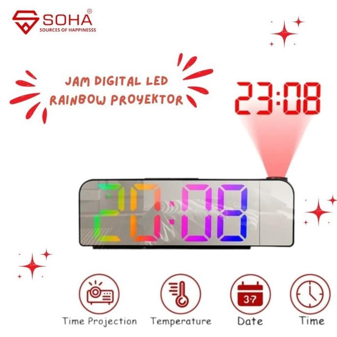 

JD-8013 Jam Digital Proyektor Warna Rainbow Jam Meja LED Smart Alarm B77S