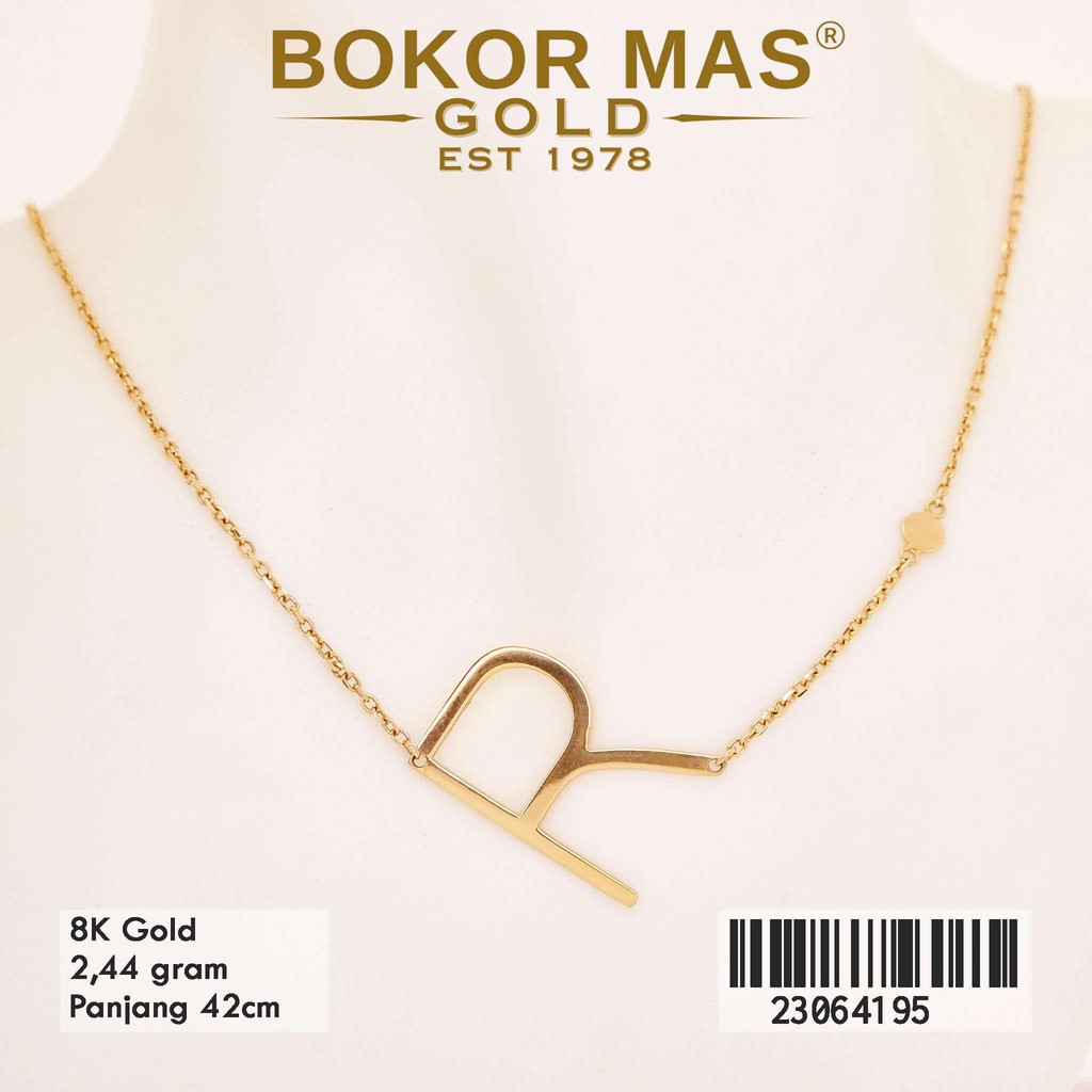 BokorMas Gold Kalung Huruf R Variasi Tanpa Permata Emas Asli kadar 8K karat 23064195