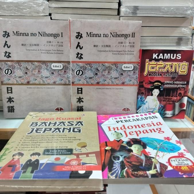 

Paket 5 buku minna no nihongo 1 dan ll, kamus Jepang, jago kuasai baha PIR