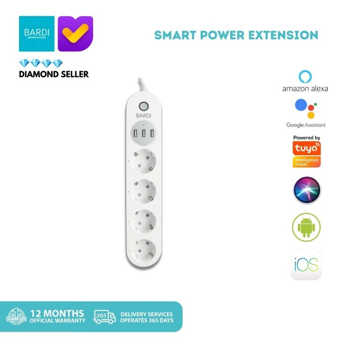 Ready Stock Bardi Smart Power Strip Extension Steker Stop Kontak Socket Plug Wifi