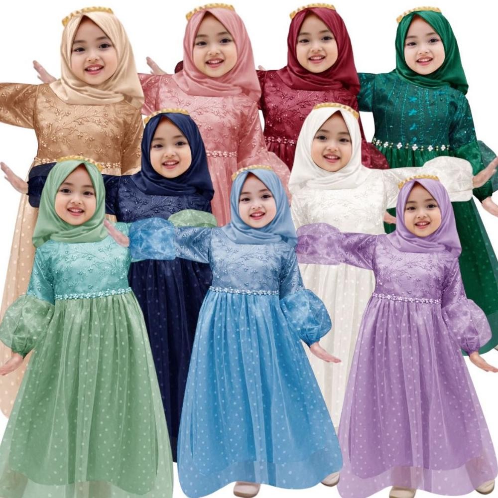 Gamis anak perempuan Meliana 2-11thn / gamis brukat / baju muslim anak perempuan / baju pesta anak m