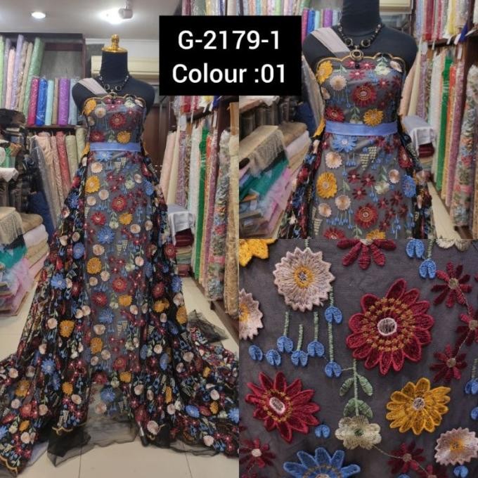 Buruan serbu] Kain Tile Brokat 3D Timbul Valentino Premium Hitam