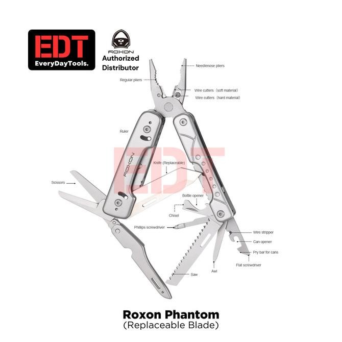 Roxon Phantom | Replaceable Knife Blade | Full Size Edc Outdoor Multitool Original Dan Terpercaya