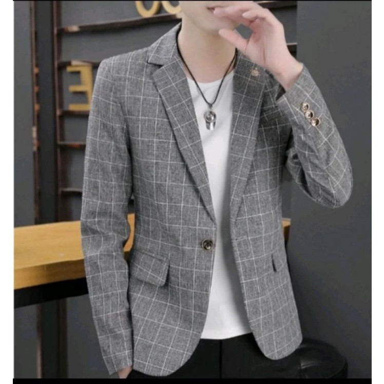 Jas BLAZER Kotak-kotak Pria | Jas blazer Modern Keren/gaya Korea |RtCiFTwS|