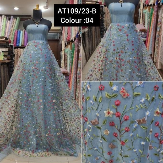 ------] Kain Tile Brokat 3D Benang 3D Akar Valentino Garden Sakura no:04