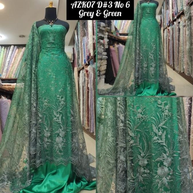 $$$$] Kain Tile Brokat Swaro Gradasi Ombre AZK07 D#3 No 6 Grey & Green