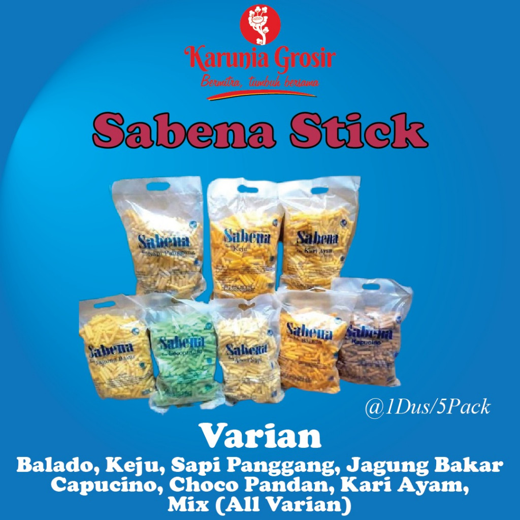 

Snack Grosir Sabena Stik isi 5 bag satu kardus