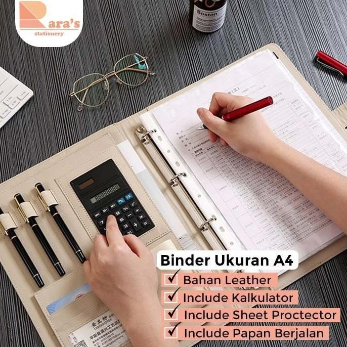 

NEW Binder Organizer Kulit Ukuran A4 Bonus Kalkulator + Papan Berjalan