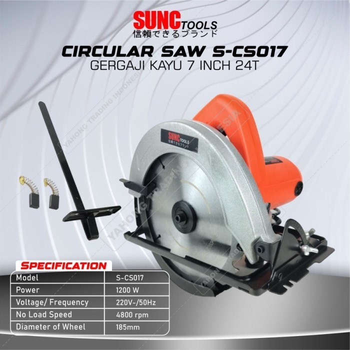Gergaji Kayu Listrik Circular Saw Mata 7 inch 24T merek SUNC