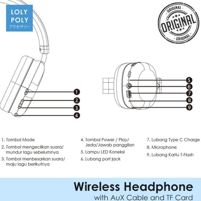 Produk Baru Lolypoly Headphone Wireless Bluetooth With Bass Quality Free Pouch
