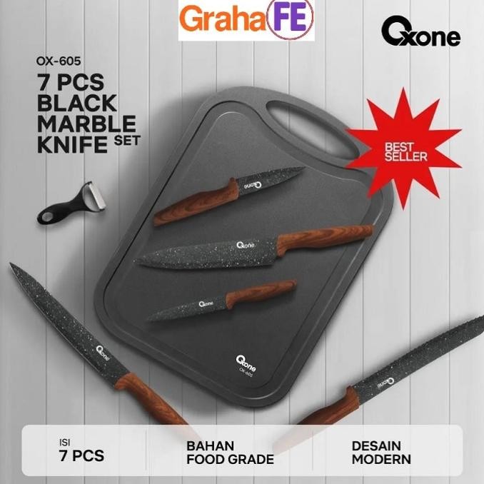 

Berkualitas Oxone OX-605 Black Marble Knife Set 6pcs Set Pisau Dapur Stainless