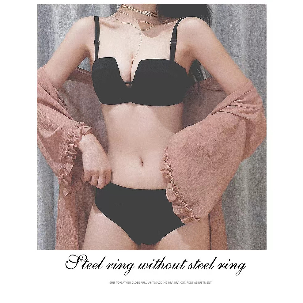 Set Bra Setelan Pakaian Daleman Cewek Tanpa Kawat Sepasang Celana Dalam Bercinta Lingrie Satu Paket 