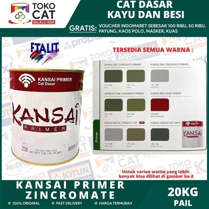 

CAT DASAR KANSAI ZINC CHROMATE / CAT ANTI KARAT WARNA HIJAU ABU 25 KG ORIGINAL