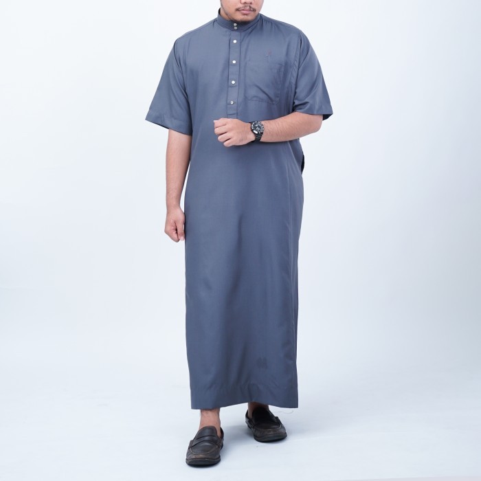 Jubah Pria Gamis Premium Slimfit Pria Dewasa Jubah Arab Slimfit Lengan Pendek - Abu-abu, M lengan pa