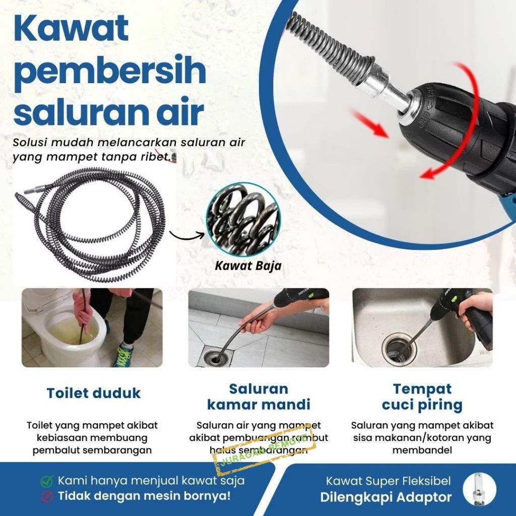 Kawat pembersih saluran air pipa mampet 3 Meter