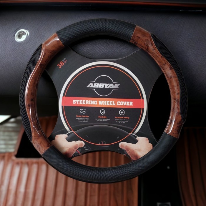 sarung Setir Mobil motif kayu Sarung Kulit Stir Mobil- anti slip 36 cm