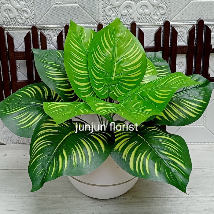 Keladi Merah Artificial Pot Bola//Tanaman Hias Plastik Keladi Merah Termurah