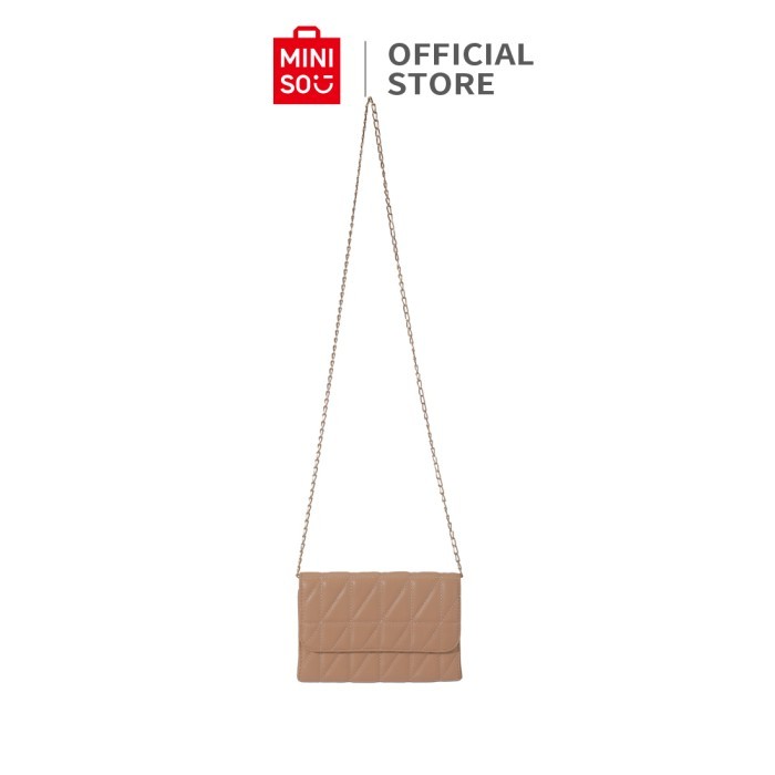 TERLARIS MINISO Selempang Tas Rantai Wanita Diamond Pattern Crossbody Shoulder - Cream