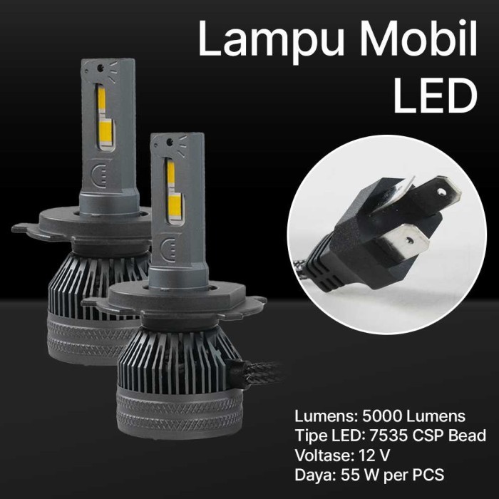 Lampu Depan Mobil H4 H1 H11 LED Headlamp 5000lm 55W 12V 4300K 2 PCS