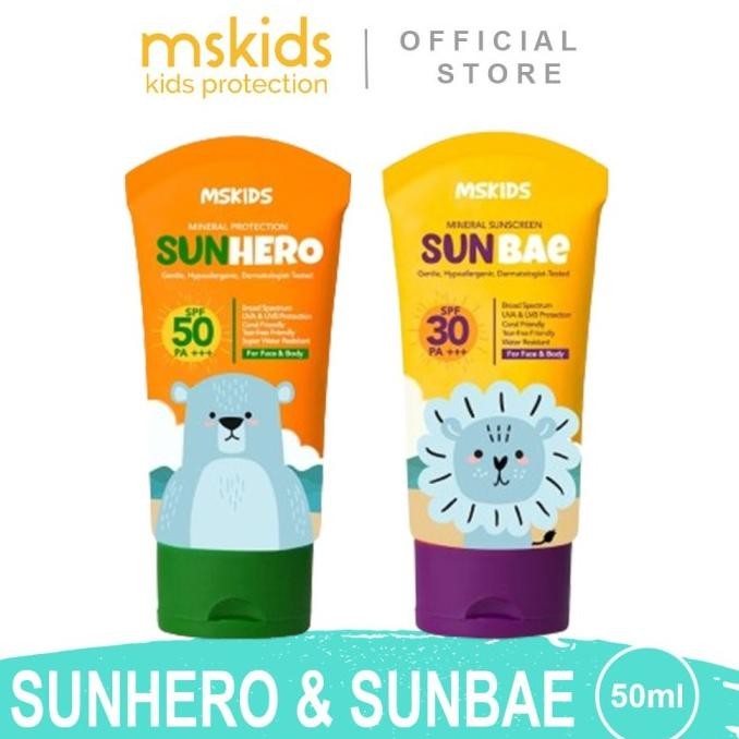Tersedia Ms Kids Mineral Sunscreen Sunhero SPF50 Sunbae SPF30 PA+++ Sunblock For Face & Body MsGlow 