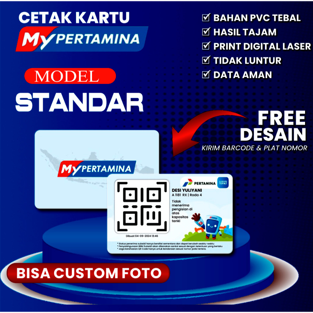

CETAK MY PERTAMINA KARTU MY PERTAMINA BAHAN TEBAL ANTI LUNTUR BISA CUSTOM FOTO