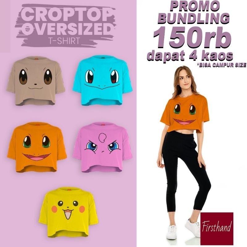 Paket 5 Kaos Pokemon Baju Pikachu Kaos Crop Top Oversize Original