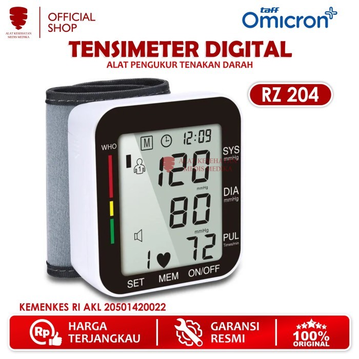 Tensimeter Digital Taff Omicron RZ204 Alat Ukur Tensi Tekanan Darah Gelang Pengukur Blood Pressure M