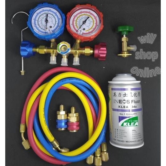 Paket Alat Pengisian Freon Ac Mobil Kulkas Komplit Manifold Double