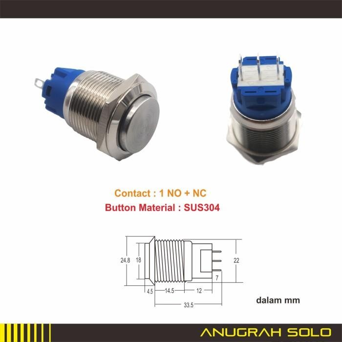 Metal Push Button Pushbutton Tombol Tekan Push ON 12mm 16mm 19mm 22mm Import Premium