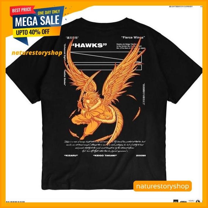 KAOS PRIA HITAM T-SHIRT ANIME KEIGO TAKAMI HAWKS - T-SHIRT,M BEST QUALITY 